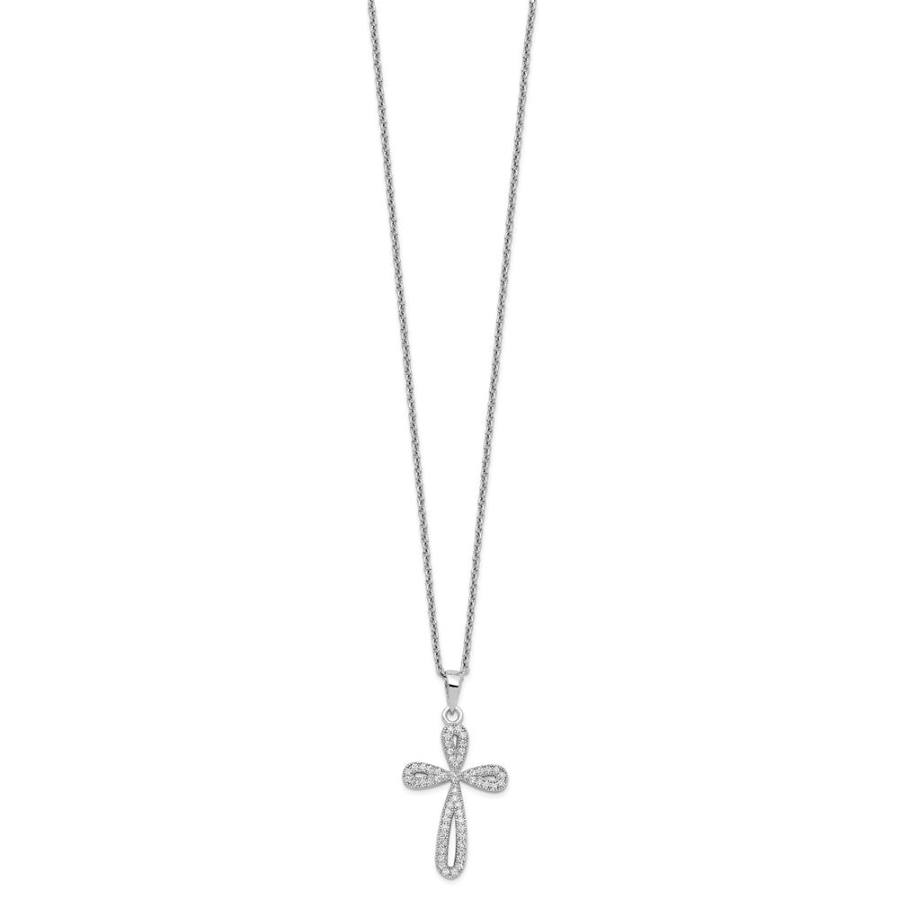 Sterling Silver 55 Stone Cubic Zirconia Cross Necklace 18"
