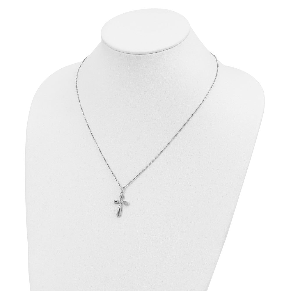 Sterling Silver 55 Stone Cubic Zirconia Cross Necklace 18"