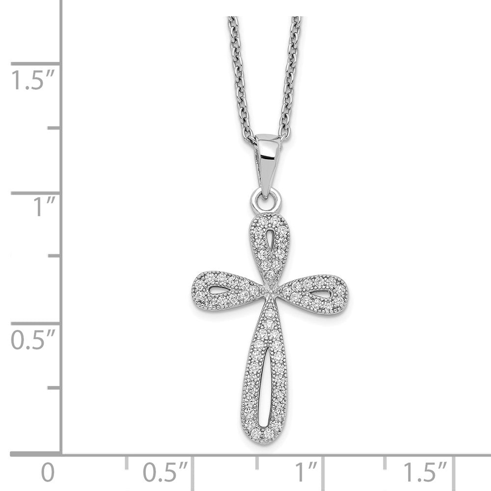 Sterling Silver 55 Stone Cubic Zirconia Cross Necklace 18"