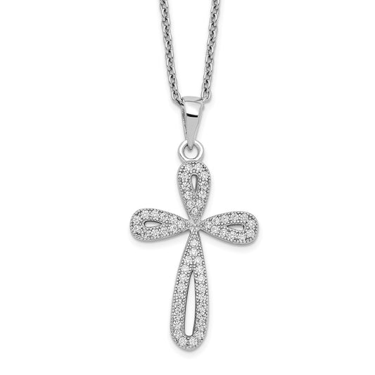 Sterling Silver 55 Stone Cubic Zirconia Cross Necklace 18"