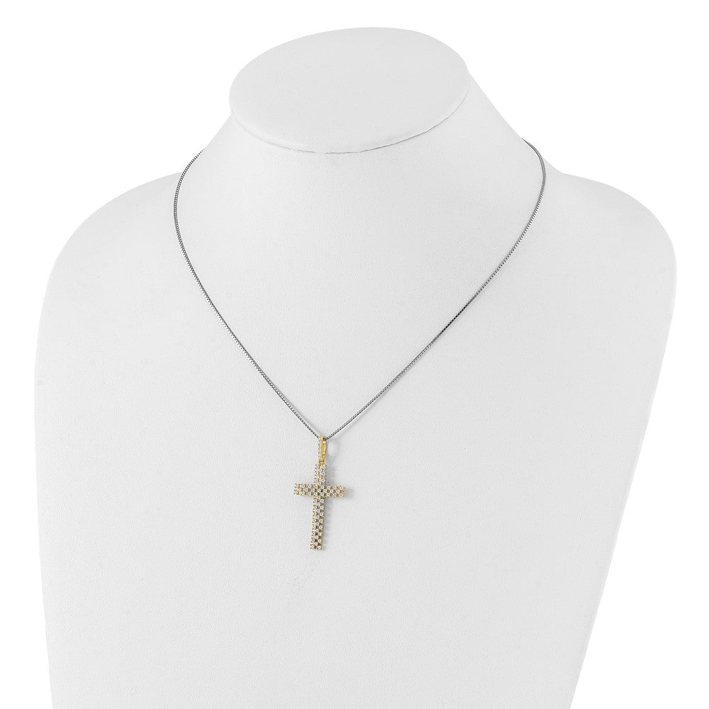 Sterling Silver Gold-tone & Cubic Zirconia Cross 20"
