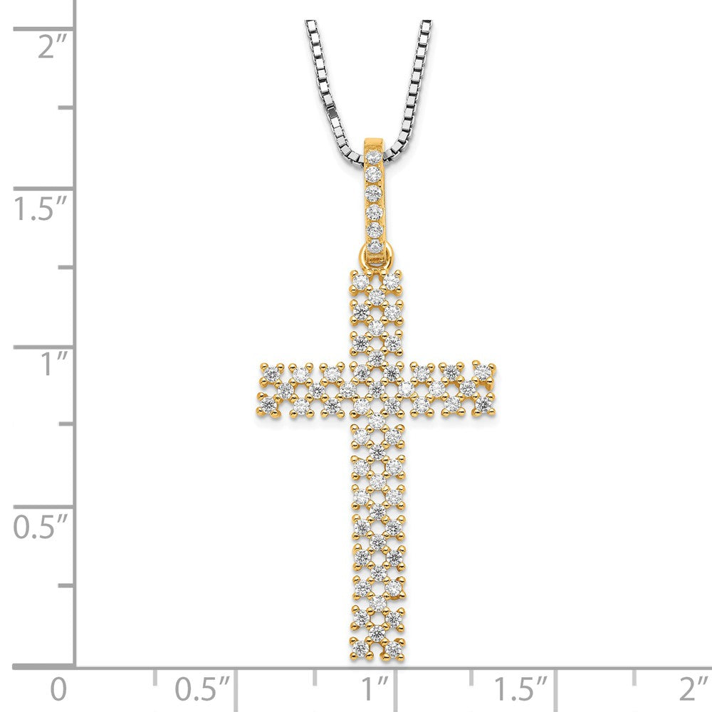 Sterling Silver Gold-tone & Cubic Zirconia Cross 20"