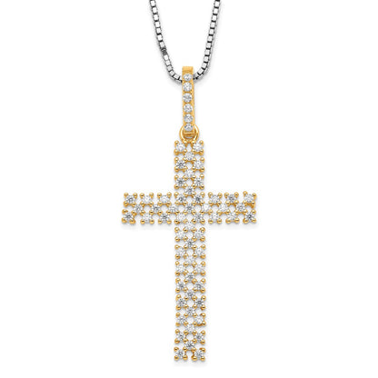 Sterling Silver Gold-tone & Cubic Zirconia Cross 20"