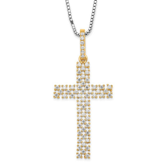 Sterling Silver Gold-tone & Cubic Zirconia Cross 20"