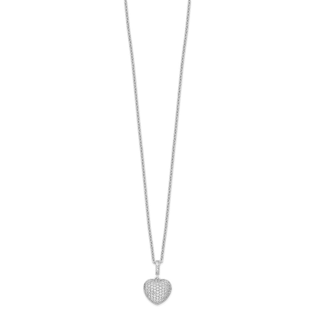 Sterling Silver 74 Stone CZ Heart Necklace 18"