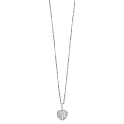Sterling Silver 74 Stone CZ Heart Necklace 18"