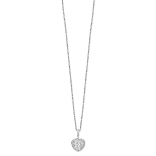 Sterling Silver 74 Stone CZ Heart Necklace 18"