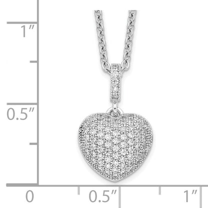 Sterling Silver 74 Stone CZ Heart Necklace 18"