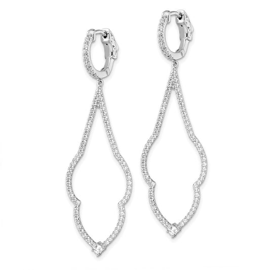 Sterling Silver Rhodium-plated CZ Hinged Hoop Dangle Earrings