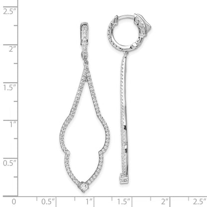 Sterling Silver Rhodium-plated CZ Hinged Hoop Dangle Earrings