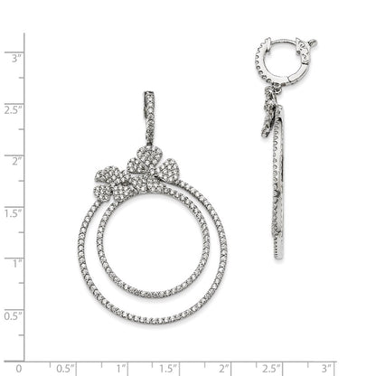 925 Sterling Silver Rhodium-plated CZ Hinged Hoop Dangle Earrings
