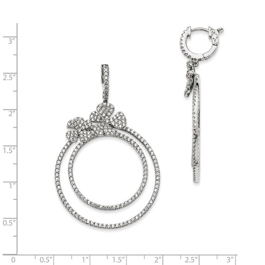 925 Sterling Silver Rhodium-plated CZ Hinged Hoop Dangle Earrings