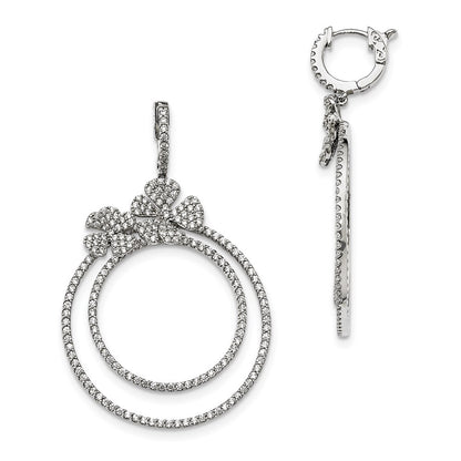 925 Sterling Silver Rhodium-plated CZ Hinged Hoop Dangle Earrings