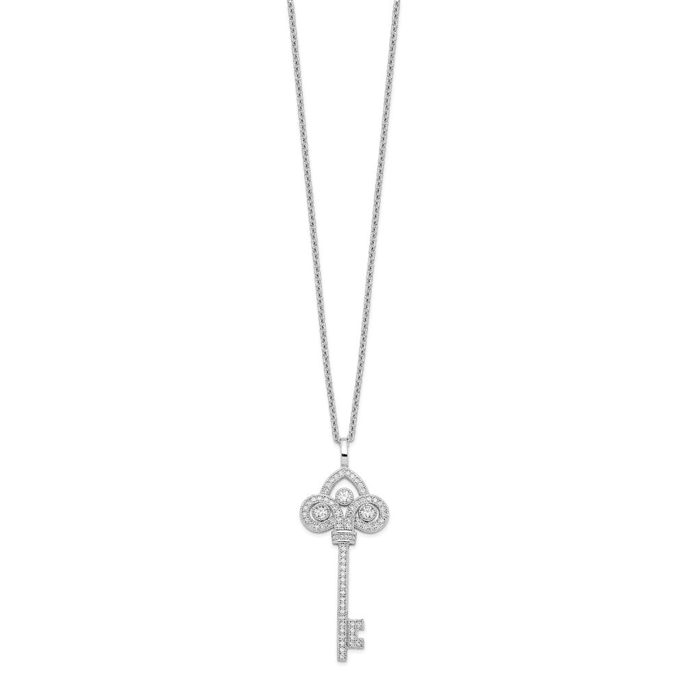 Sterling Silver 69 Stone CZ Polished Key Necklace 18"