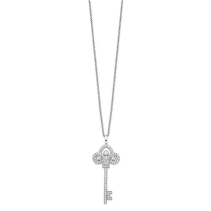 Sterling Silver 69 Stone CZ Polished Key Necklace 18"