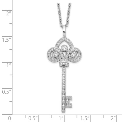 Sterling Silver 69 Stone CZ Polished Key Necklace 18"