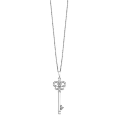 Sterling Silver 33 Stone CZ Polished Key Necklace 18"