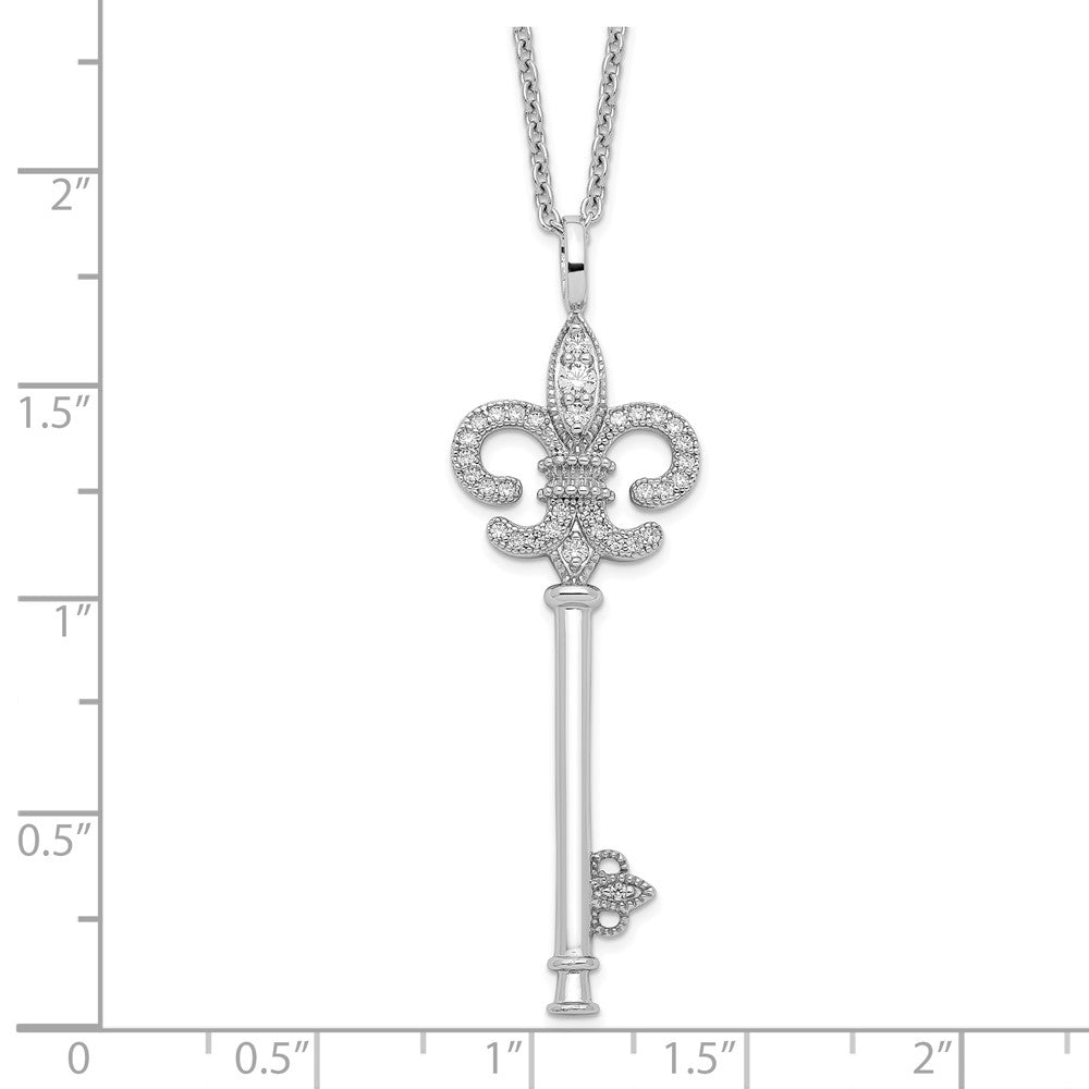 Sterling Silver 33 Stone CZ Polished Key Necklace 18"