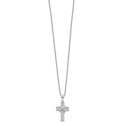 Sterling Silver 38 Stone Cubic Zirconia Polished Cross Necklace 18"