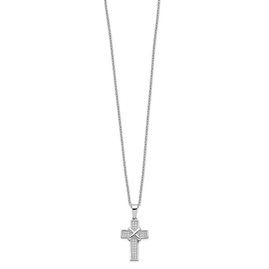 Sterling Silver 38 Stone Cubic Zirconia Polished Cross Necklace 18"