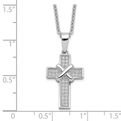 Sterling Silver 38 Stone Cubic Zirconia Polished Cross Necklace 18"
