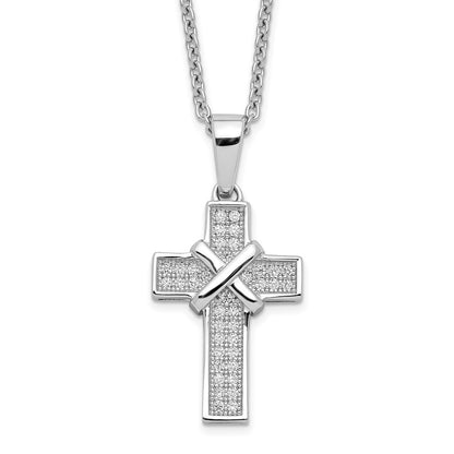 Sterling Silver 38 Stone Cubic Zirconia Polished Cross Necklace 18"