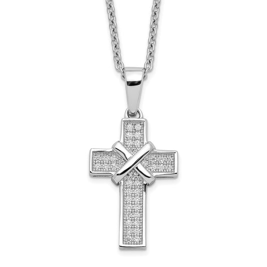 Sterling Silver 38 Stone Cubic Zirconia Polished Cross Necklace 18"