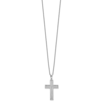 Sterling Silver Cubic Zirconia Polished Cross Necklace 18"