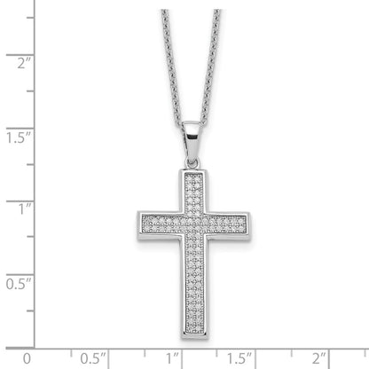 Sterling Silver Cubic Zirconia Polished Cross Necklace 18"