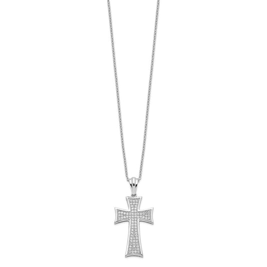 Sterling Silver 74 Stone Cubic Zirconia Polished Cross Necklace 18"