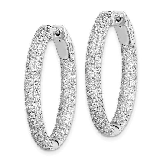 Sterling Silver Rhodium-plated 1.5mm CZ In and Out Oval Hinged Hoop Earrings