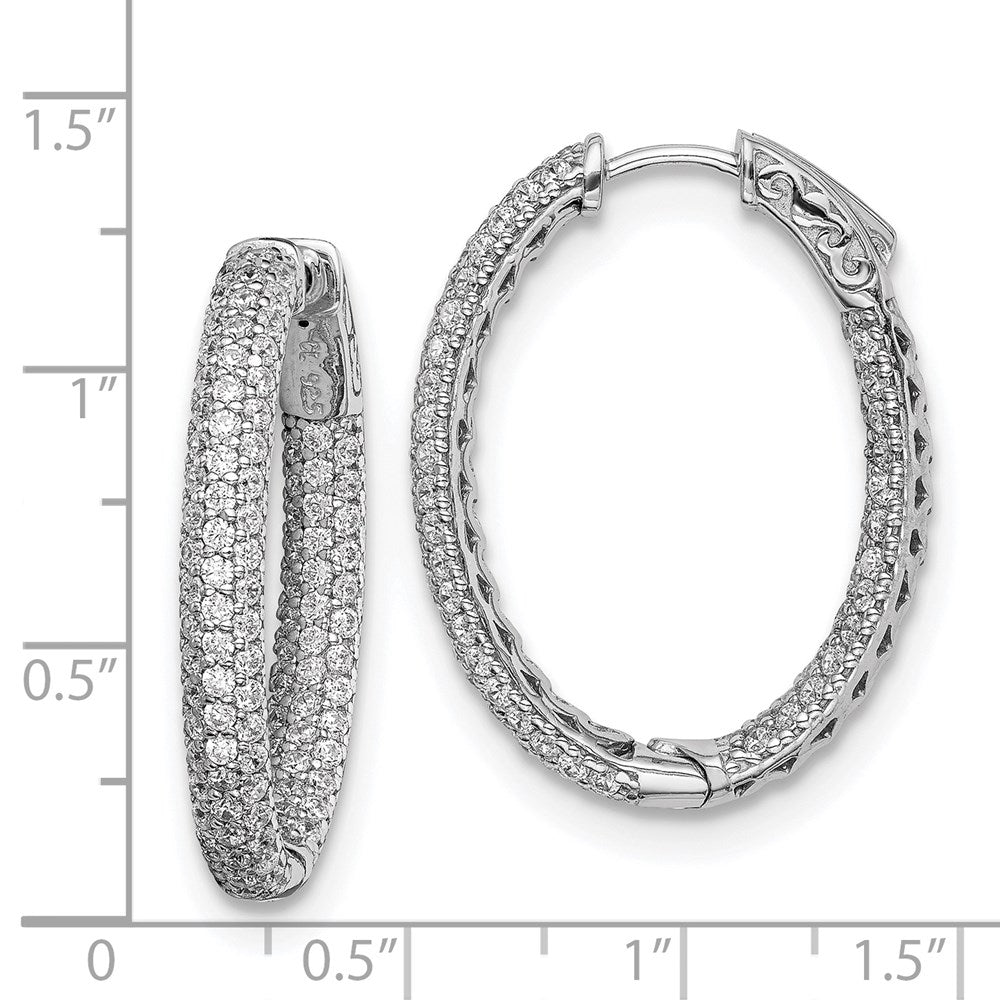 Sterling Silver Rhodium-plated 1.5mm CZ In and Out Oval Hinged Hoop Earrings