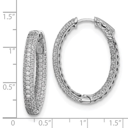 Sterling Silver Rhodium-plated 1.5mm CZ In and Out Oval Hinged Hoop Earrings