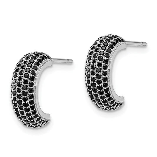 Sterling Silver Rhodium-plated Black Micro CZ J Hoop Earrings