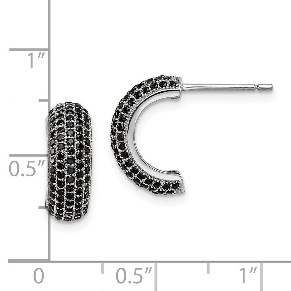 Sterling Silver Rhodium-plated Black Micro CZ J Hoop Earrings