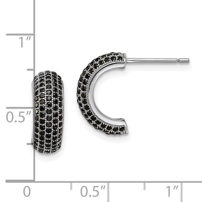 Sterling Silver Rhodium-plated Black Micro CZ J Hoop Earrings