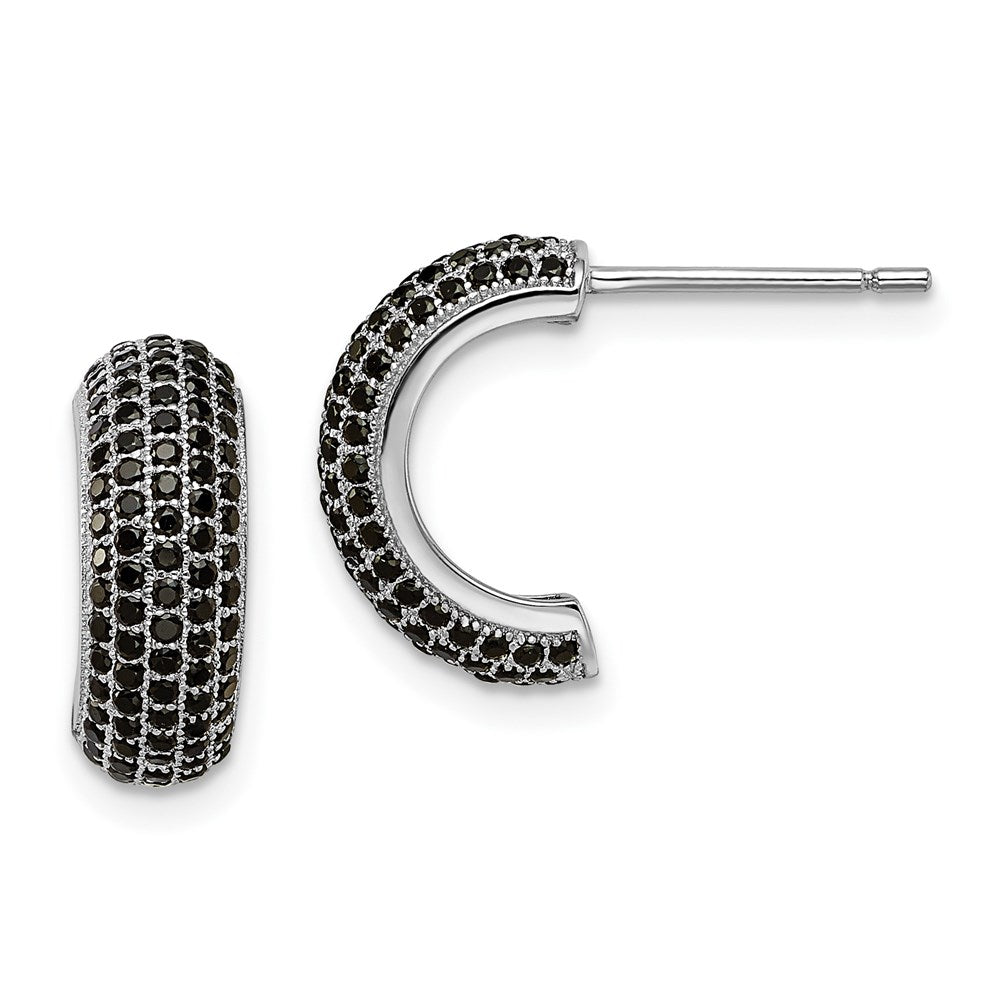 Sterling Silver Rhodium-plated Black Micro CZ J Hoop Earrings