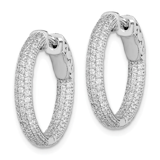 Sterling Silver Rhodium-plated 1.1mm CZ In and Out Hinged Hoop Earrings