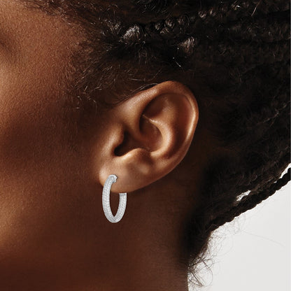Sterling Silver Rhodium-plated 1.1mm CZ In and Out Hinged Hoop Earrings
