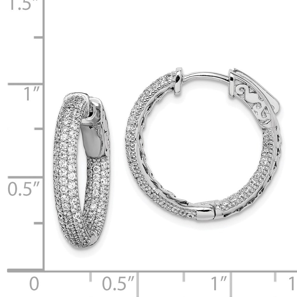 Sterling Silver Rhodium-plated 1.1mm CZ In and Out Hinged Hoop Earrings