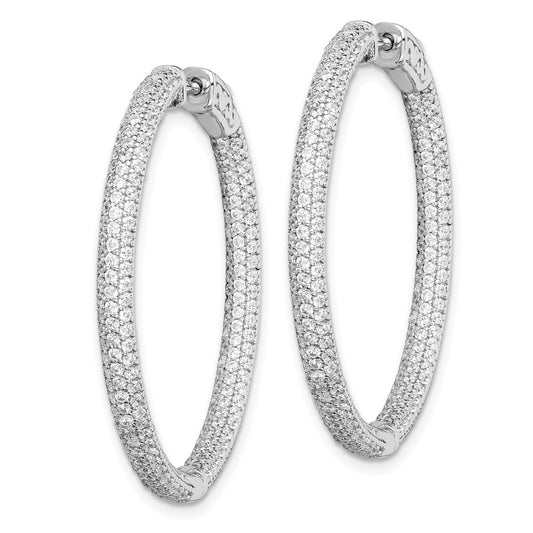 925 Sterling Silver Rhodium-plated 1.1mm CZ In and Out Hinged Hoop Earrings