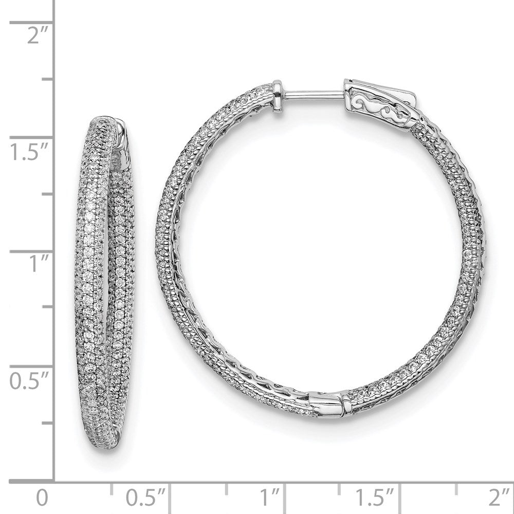 925 Sterling Silver Rhodium-plated 1.1mm CZ In and Out Hinged Hoop Earrings
