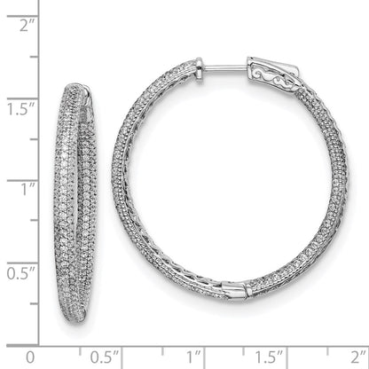 925 Sterling Silver Rhodium-plated 1.1mm CZ In and Out Hinged Hoop Earrings