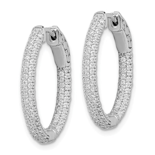 Sterling Silver Rhodium-plated 1.1mm CZ In and Out Oval Hinged Hoop Earrings