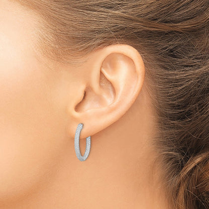 Sterling Silver Rhodium-plated 1.1mm CZ In and Out Oval Hinged Hoop Earrings