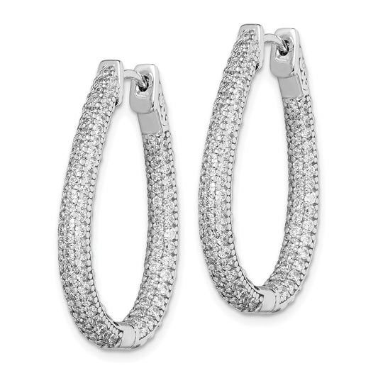 Sterling Silver Rhodium-plated 21.2mm-1.5mm CZ In and Out Teardrop Hinged Hoop Earrings