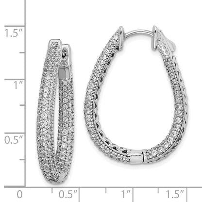 Sterling Silver Rhodium-plated 21.2mm-1.5mm CZ In and Out Teardrop Hinged Hoop Earrings