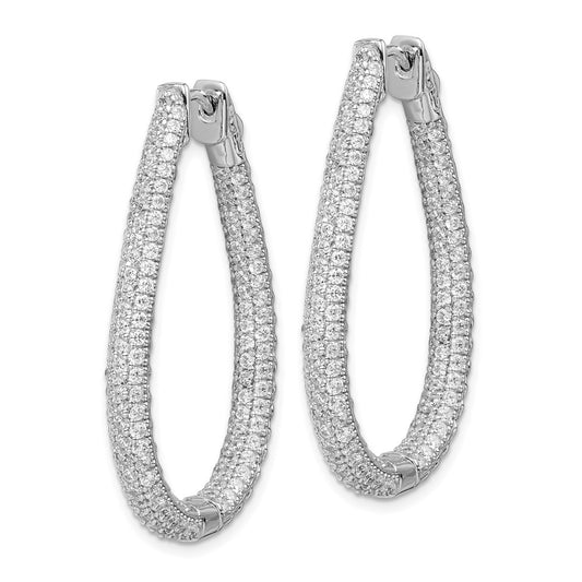 Sterling Silver Rhodium-plated 1.2mm-1.5mm CZ In and Out Teardrop Hinged Hoop Earrings