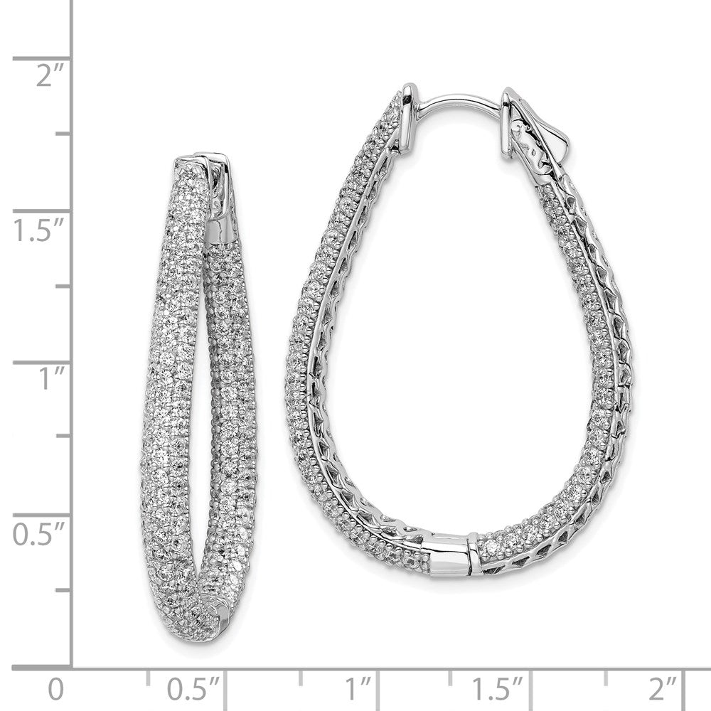 Sterling Silver Rhodium-plated 1.2mm-1.5mm CZ In and Out Teardrop Hinged Hoop Earrings