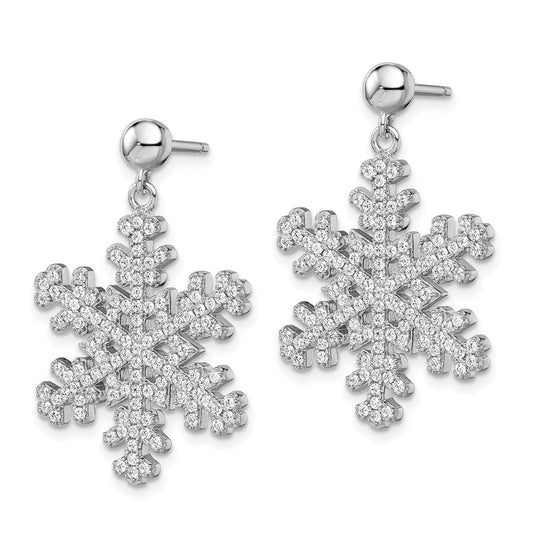 Sterling Silver Rhodium-plated CZ Snowflake Dangle Earrings
